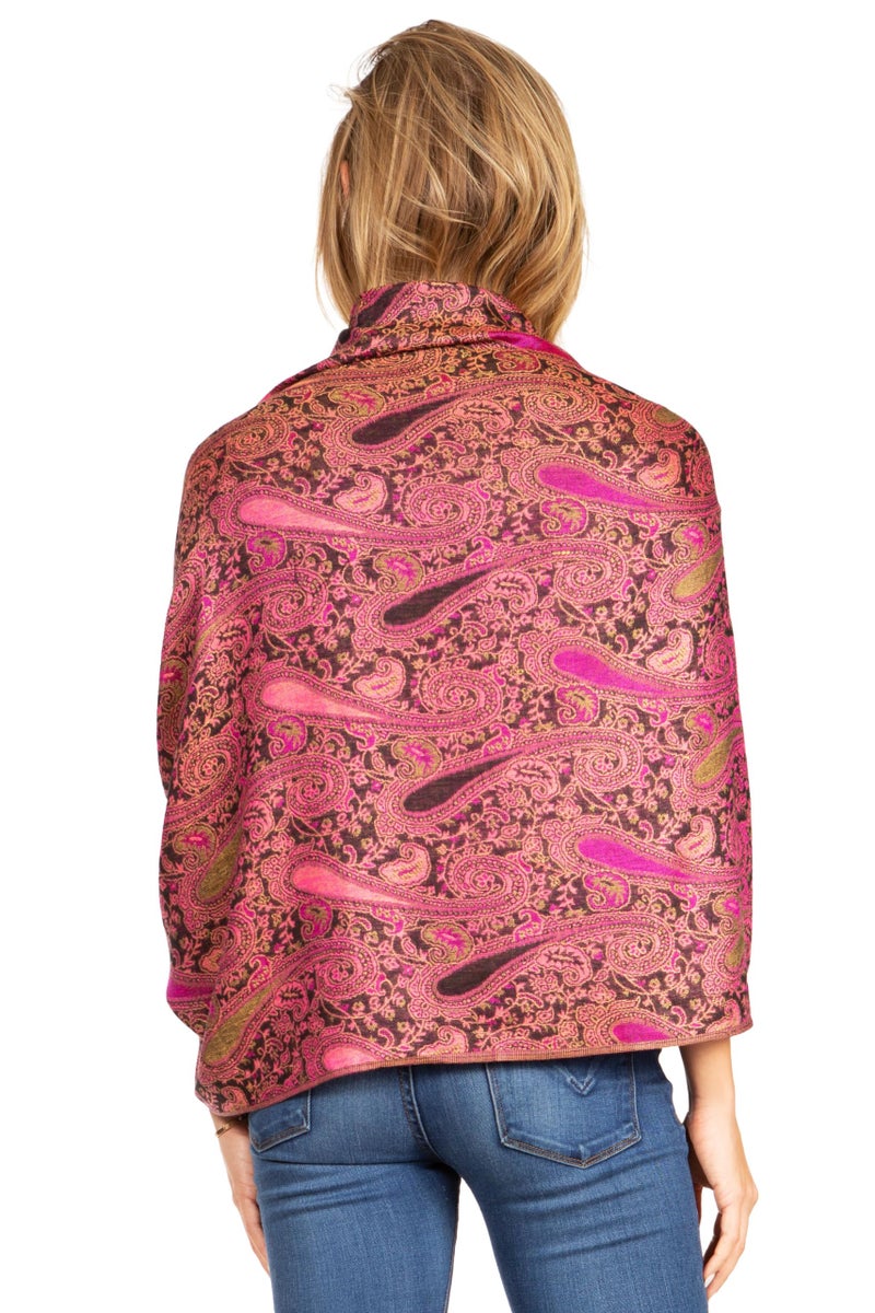 Sakkas Kalin Long Wide Paisley Design Woven Pashmina Shawl Scarf Wrap Stole - Pink/Black - OS - Image 2